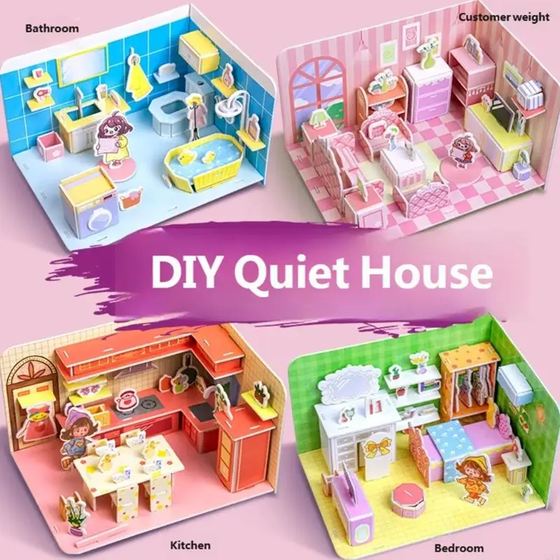 

3D House Model Puzzle Toy For Kids Educational Building Craft With Safe Material A2UB