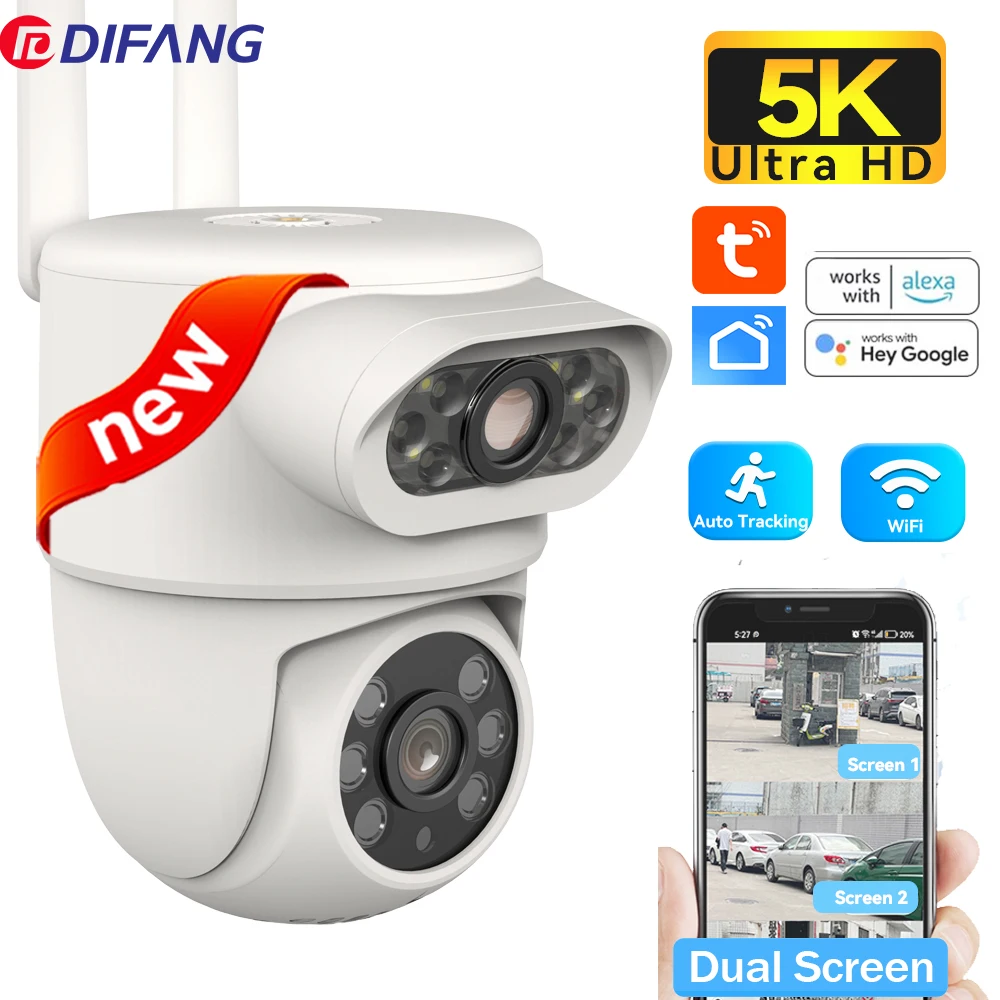 Tuya 5K 10MP WiFi Camera Outdoor Smart Home Dual Lens Dual Screen SmartLife Security Came Auto Tracking PTZ Surveillance Alexa