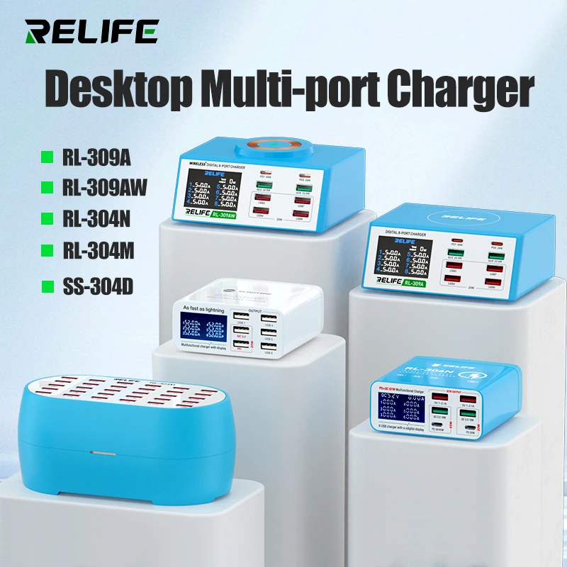 RELIFE 160W High power 8-port usb Dual PD QC3.0 Magnetic wireless fast charging For Laptop Tablet iPhone 14 MI USB Fast Charger