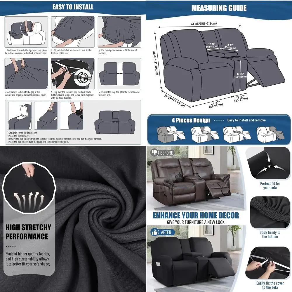 

Чехол на двухместное сиденье из эластичного полиэстера с консолью для откидных диванов — черный