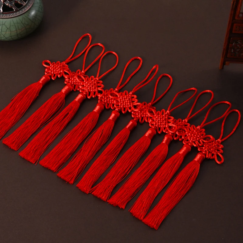 Colgante de borlas rojas con nudo chino pequeño para decoración, amuletos de la suerte, adornos tradicionales para Festival de Año Nuevo, regalos, 1/12 piezas, 2024