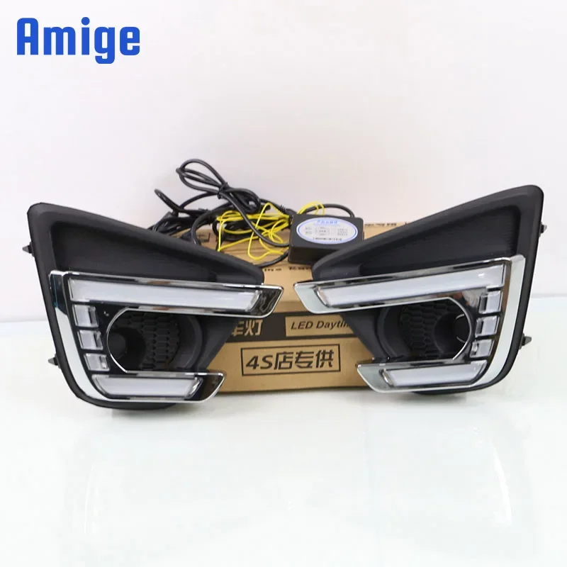 12V LED DRL Daylights For Mazda CX-5 CX5 2013 2014 2015 2016 Yellow Turn Signal Auto Daytime Running Light Fog Lamp