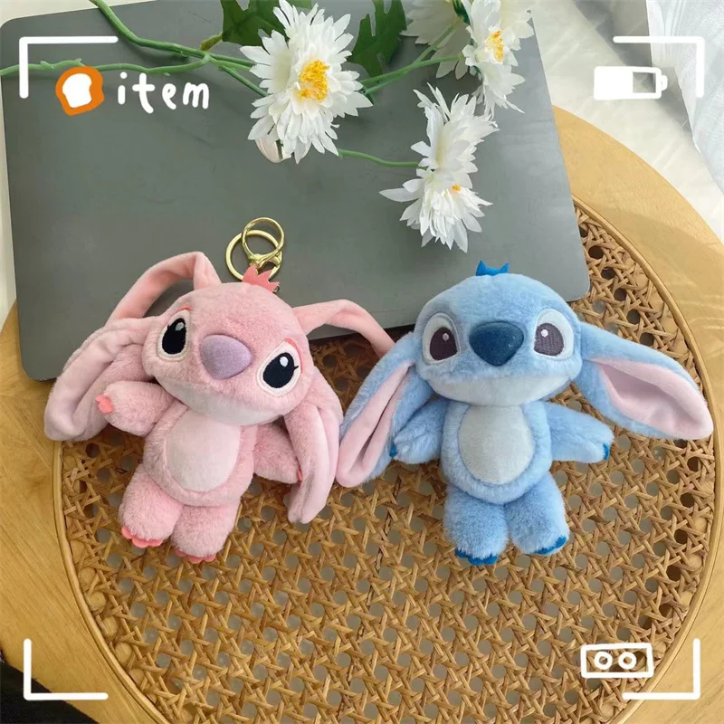 Disney Lovely Stitch Doll Bag Pendant Stuffed Cartoon Anime Lilo & Stitch Angel Plushies Keychains Birthday Gifts For Girl