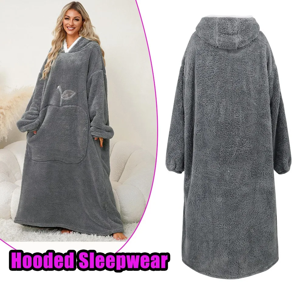 

Двустороннее носимое одеяло из флиса шерпы, одежда для сна с капюшоном для женщин, домашняя одежда с длинными рукавами, пижамы, зимняя домашняя одежда, подарки