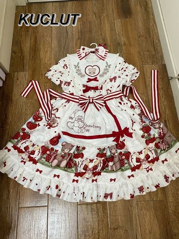 

Original Summer Girl Dresses Strawberry Lolita Style Sweet and Cute Fashion Elegant OP Short Sleeve Dress for Women