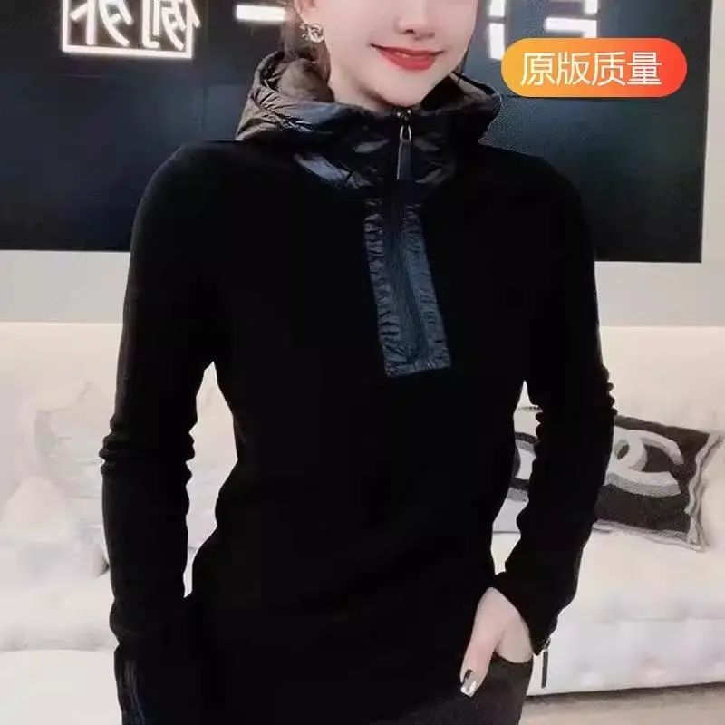 

Hooded Long Sleeve Patchwork Vintage Pullovers Top Spring Autumn New Long Sleeve Plus Size Casual T Shirts Fashion Women Clothes