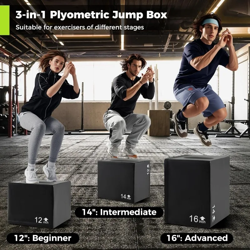 صندوق القفز الرقمي GYMAX، صندوق تدريب القفز Plyo 3 في 1 مع غطاء PU غير قابل للانزلاق وسهل التنظيف، مدرب تمرين إسفنجي ثقيل