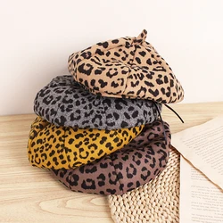 Chapéu de leopardo para meninas boina outono inverno bebê boné ajustável do vintage crianças menina chapéus para 2-5y