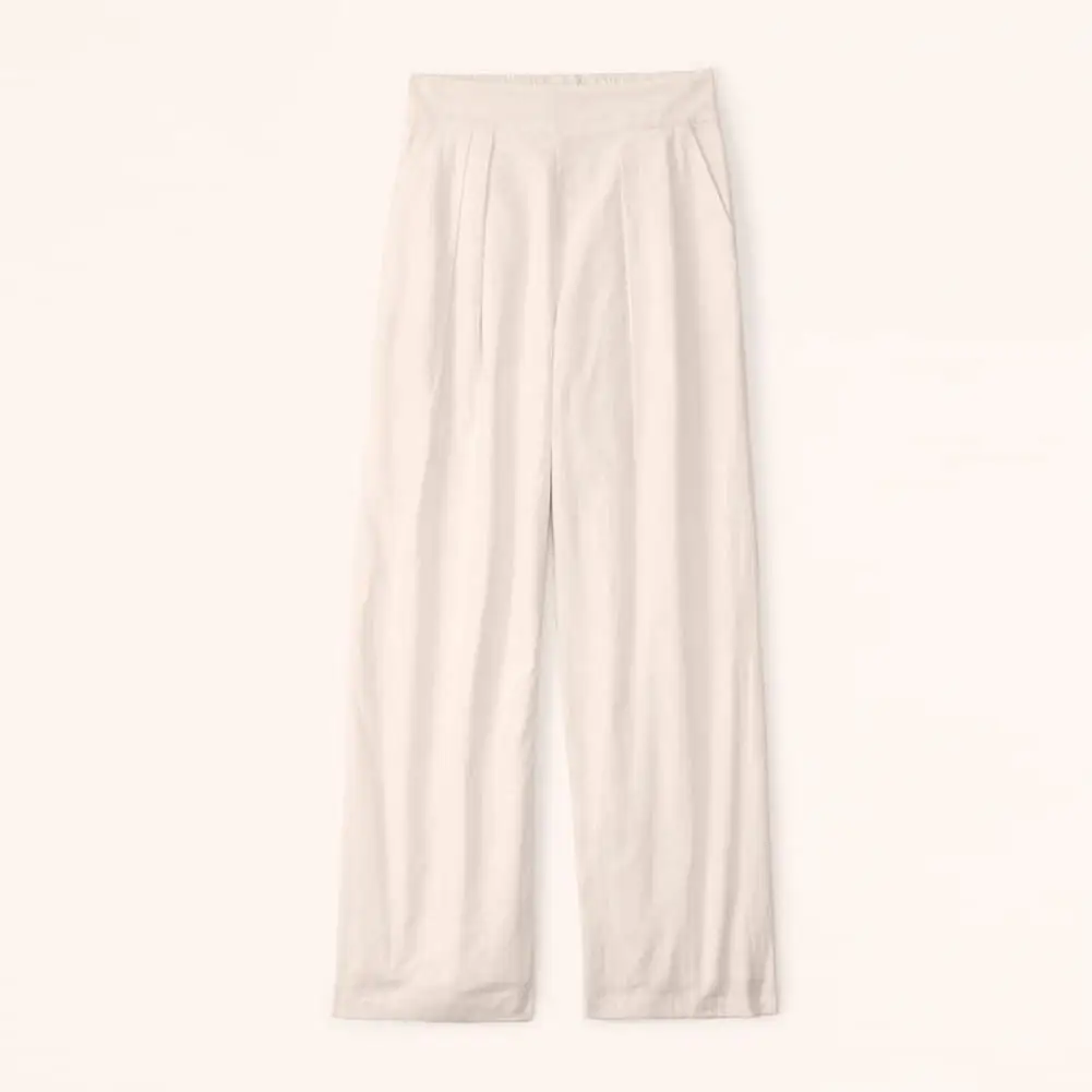 Women Loose Fit Pants Stylish Women's High Waist Wide Leg Pants with Pockets Casual Solid Color Trousers for Daily Wear