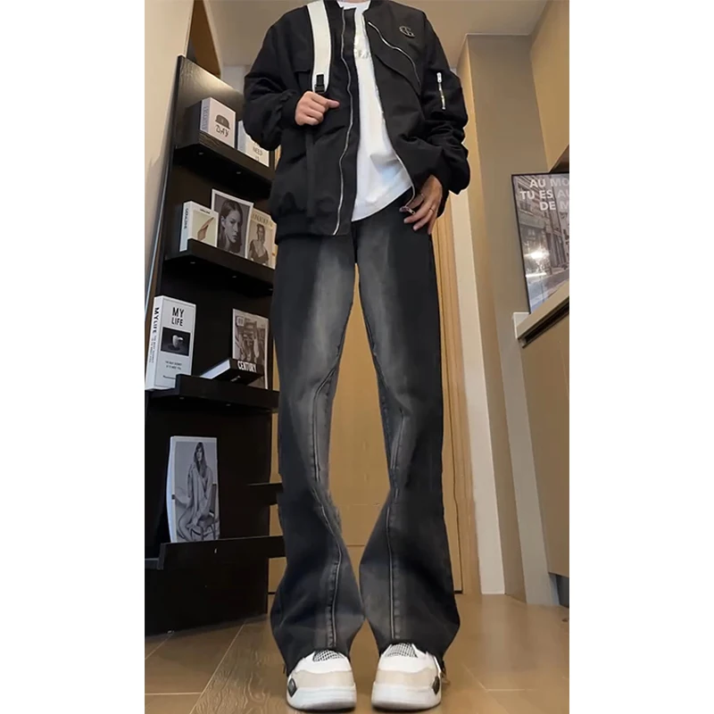 

aduated Blue Jeans Men's Extended Length High Waist Straight Leg Jeans American Vibe Spring Autumn Faion Youth Trend