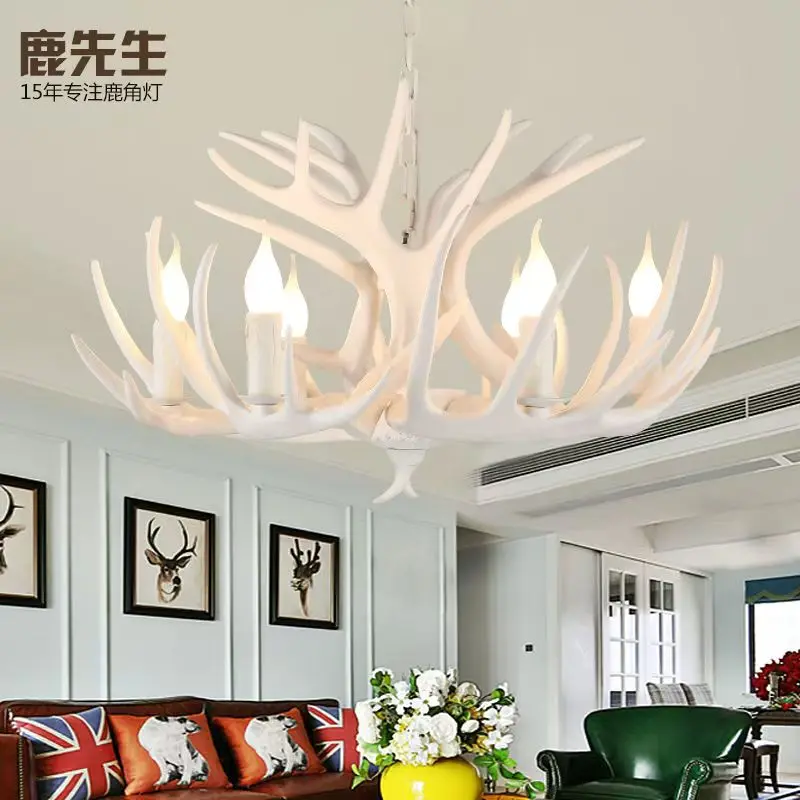 Винтажная люстра в американском стиле из смолы, рога оленя, потолочный светильник, подвесной светильник для гостиной, ресторана, спальни, домашний декор