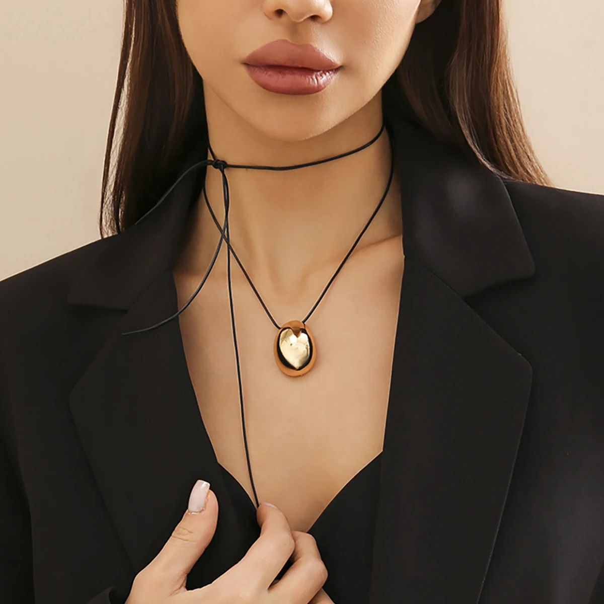 PuRui Trendy Arc Shape Geometric Pendant Necklace for Women Long Rope Chain Charm Choker Adjustable Jewelry Y2K Accessories