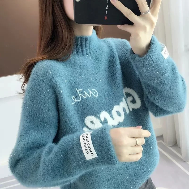 

Dongguan Daliang, высококачественный вязаный свитер для женщин и студентов, без катышков, высокий воротник, осень-зима, новинка 202, женский трикотаж