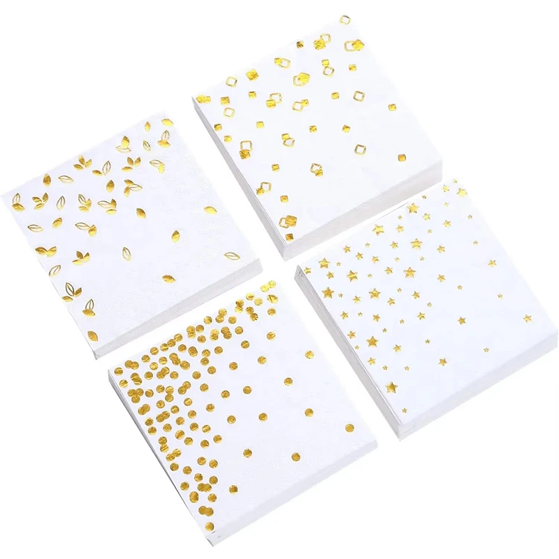 80Pcs 3-Ply Cocktail Napkins Folded 5 x 5 Inches Disposable Paper Napkins for Birthday Event Party Wedding
