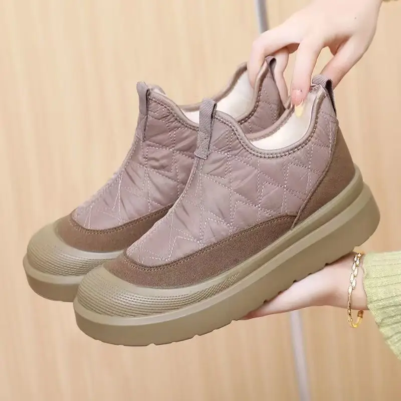 

Women Winter New Thick Sole Big Size Ankle Snow Boot Waterproof Non Slip Plush Keep Warm Round Toe Slip On High Top Cotton Shoes