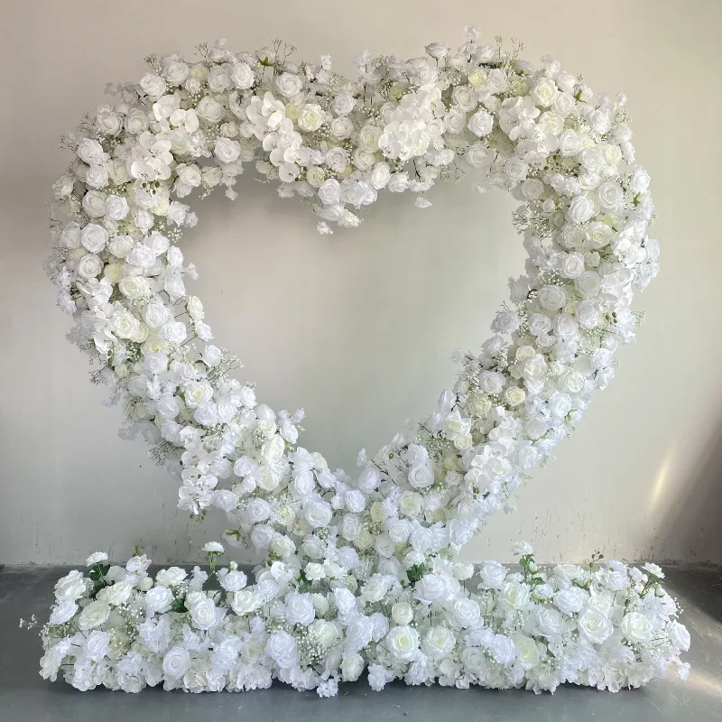 heart-shaped flower door, wedding stage background decoration, fabric base, heart-shaped archway, artificial flowers