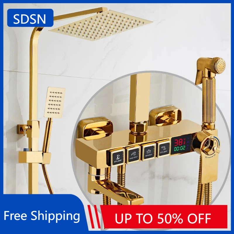 Hot Cold Digital Bathroom Shower Set 10 Inch Stainless Steel Ran Shower Head Brass Bathroom Faucet Thermostatic Shower System