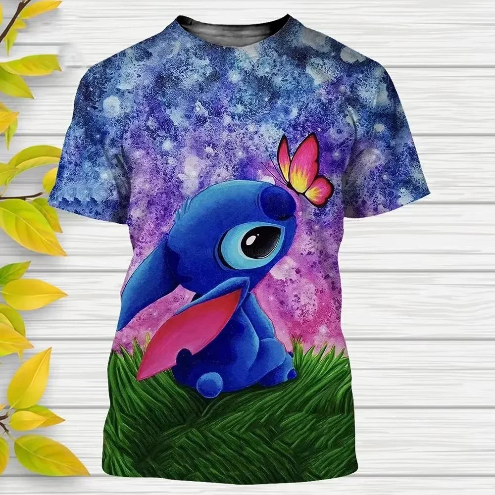 Cute Disney Stitch Cartoon Anime T-Shirts 3D Print Kids Adults Casual Fashion Oversized Men T Shirt Boy Girl Tops Clothing