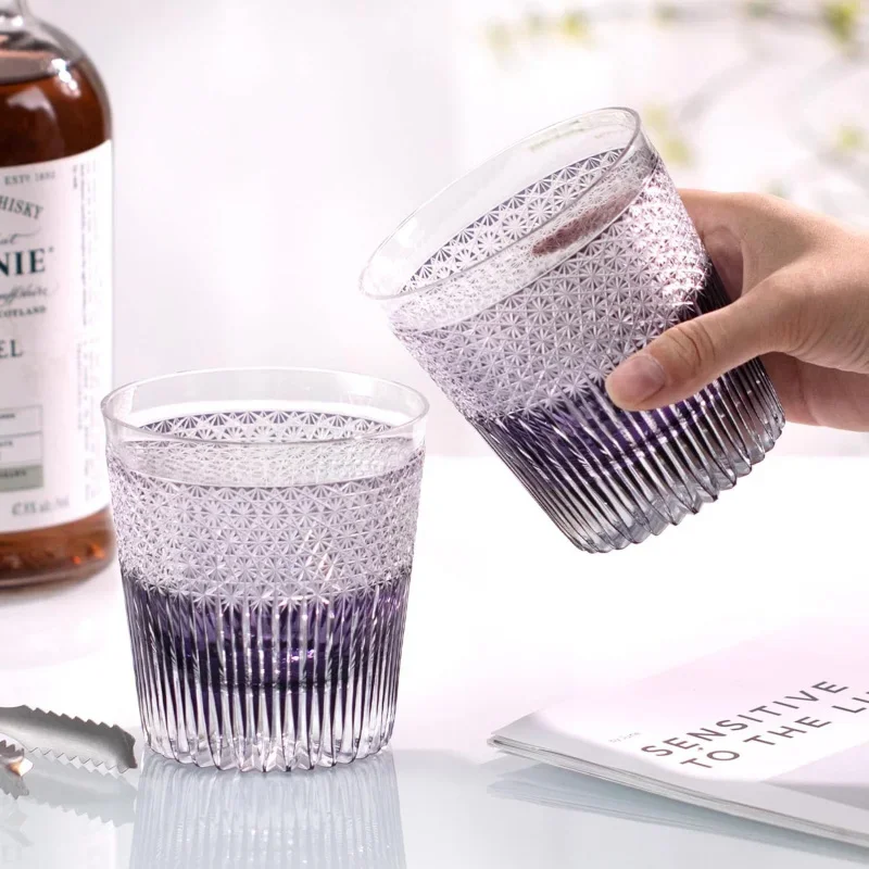 Premium Whiskey Cups Purple Northern Lights Edo Kiriko Style Cut Crystal Rocks Glass Best Wine Gifts For Men Dropshipping