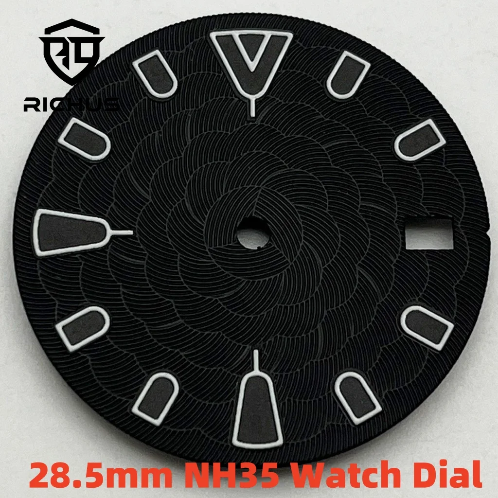 

Циферблат часов RICHUS NH35 28,5 мм, черный циферблат, зеленый светящийся циферблат, подходит для NH34 NH35 NH36, аксессуары для часов с механизмом