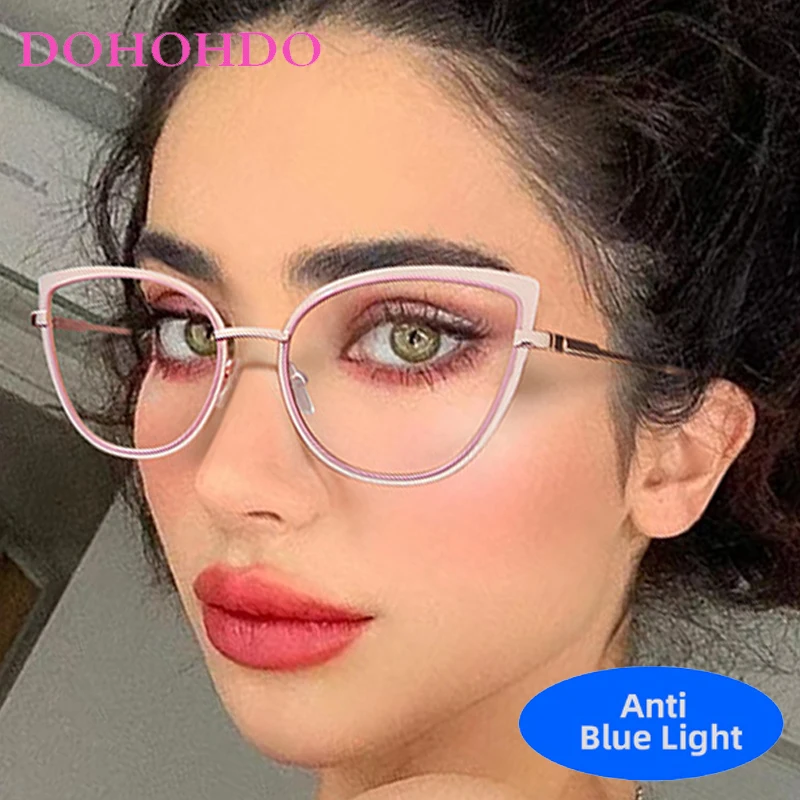 

Popular Metal Cat Eye Anti-Blue Light Glasses Women Men Trendy Brand Designer Computer Optical Protection Eyeglasses Lentes Очки