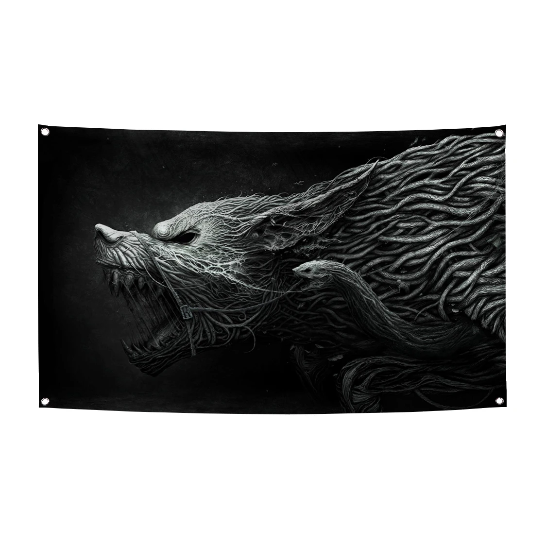 90X150cm Art Wolf Teeth Drawing Aggression Black White Funny Meme Flag Polyester Digital Printing Decoration Banner Tapestry