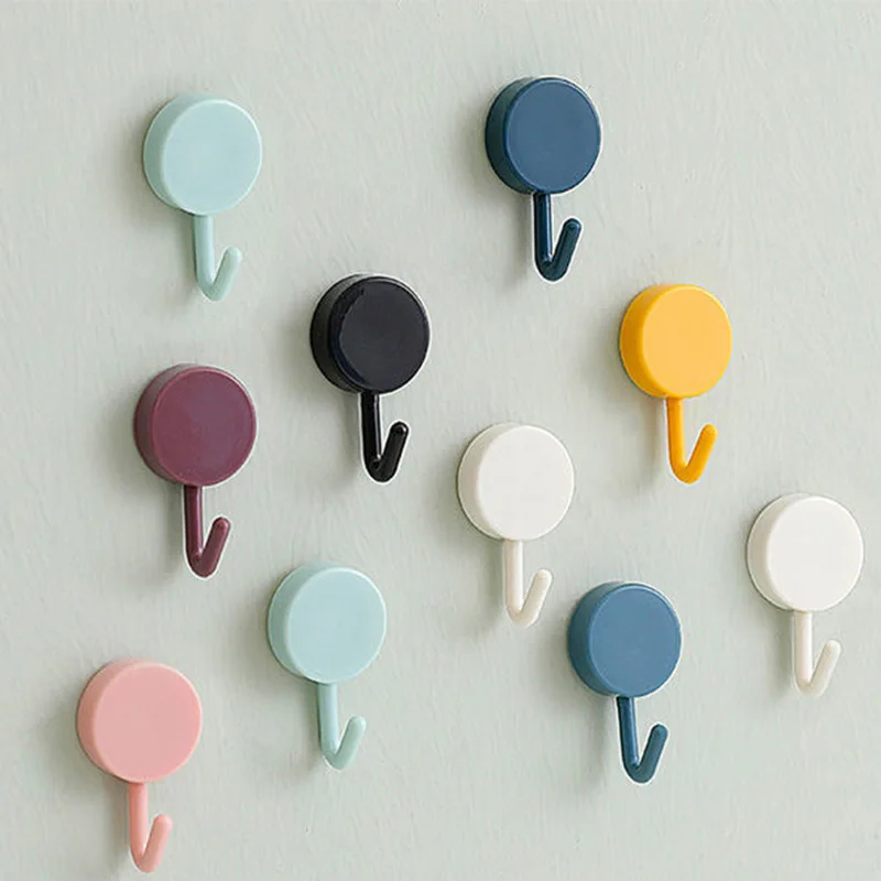 10PCS Self Adhesive Wall Hook Strong Without Drilling Coat Bag Bathroom Door Kitchen Towel Hanger Hooks Home Storage Accessories