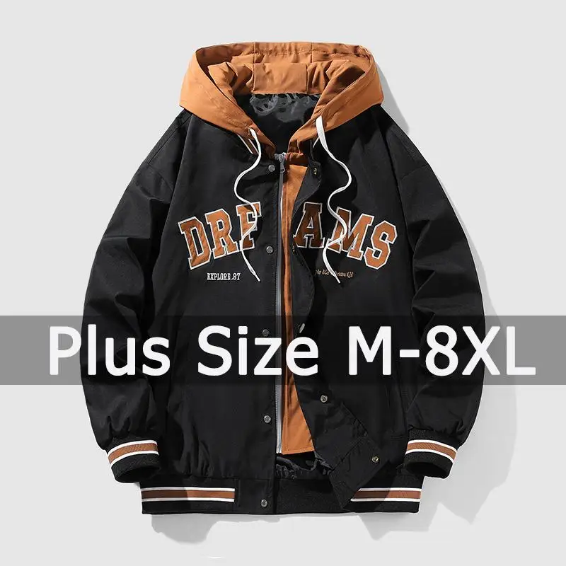 

M-8XL Hooded Jacket Plus Size Men Oversized Loose Long Sleeve Jackets Autumn Winter Man Casual Coat Jaqueta Masculina Inverno