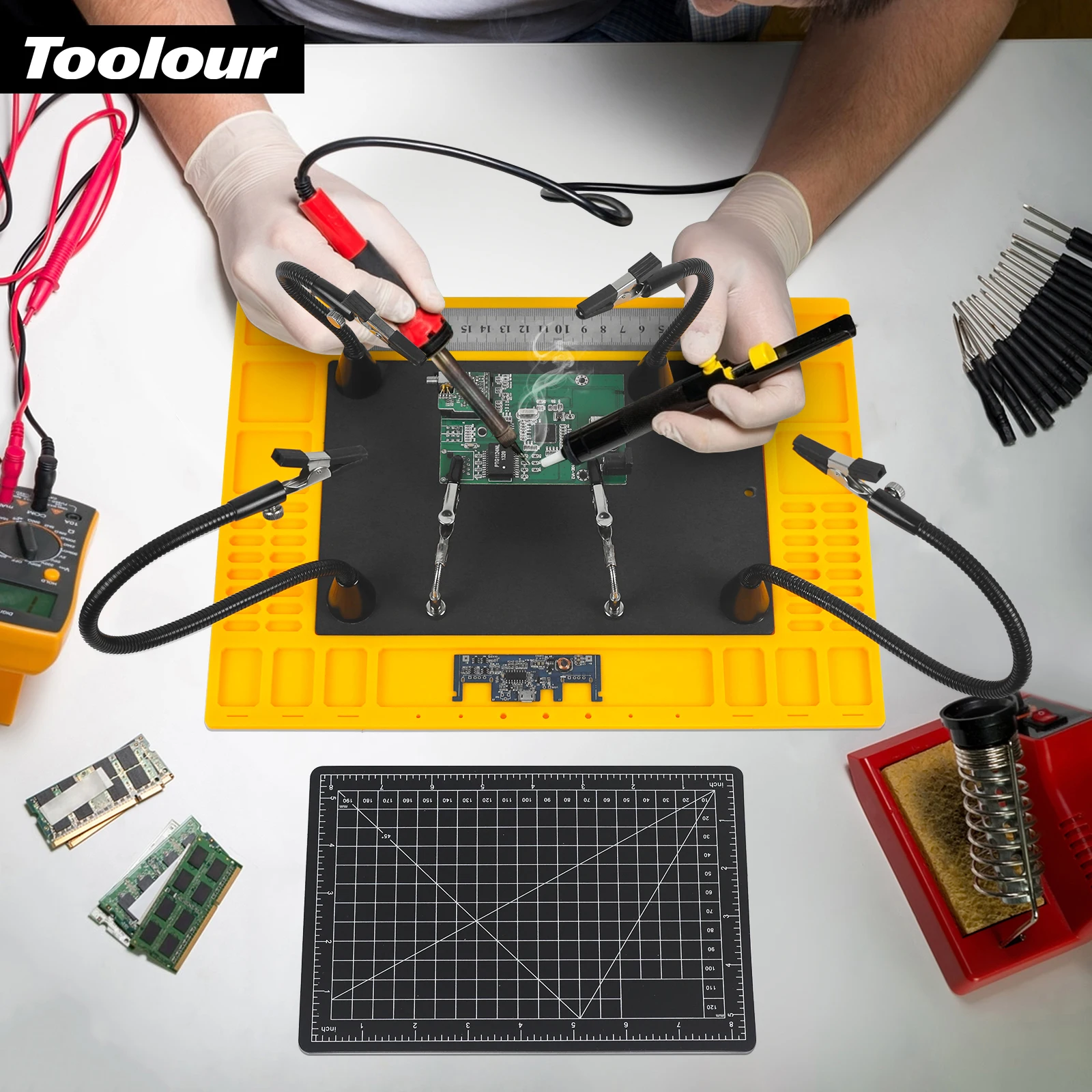 Toolour Magnetic Helping Hands Soldering Station, Third Hand Soldering Tool with Alligator Clips for Electronic Repair Soldering