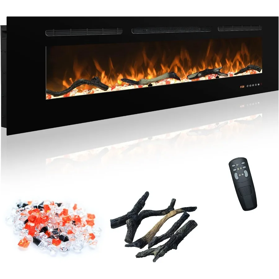 

50-дюймовые настенные и встраиваемые электрические каминные вставки с дистанционным управлением и сенсорным экраном 169 Комбинации цветов пламени T