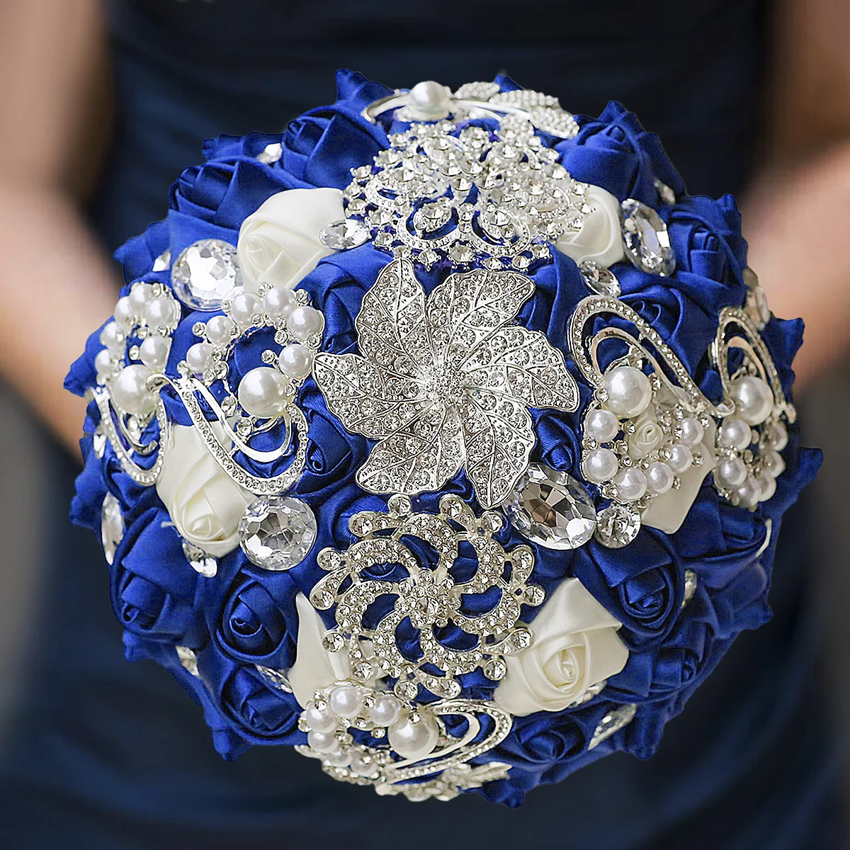 Elegância azul real buquê de noiva prata strass artesanal rosa dama de honra eterna 228dbouquet presente suprimentos de casamento w228d