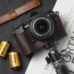 For OLYMPUS OM-D E-M5 Mark II Case Genuine Real Leather Half Camera Case Bag Cover Camera Bag Photography Accessories