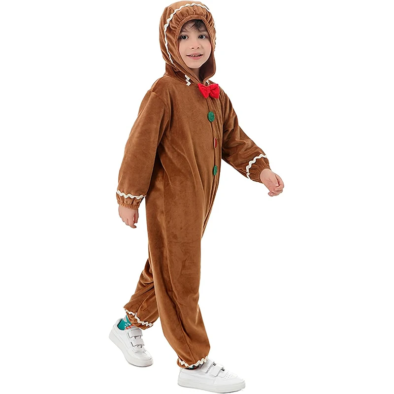 Gingerbread Man Onesie Hood para criança, macacão branco, elfo Cosplay, boneco de neve Romper Outfit para meninos e meninas, unissex, crianças, Papai Noel