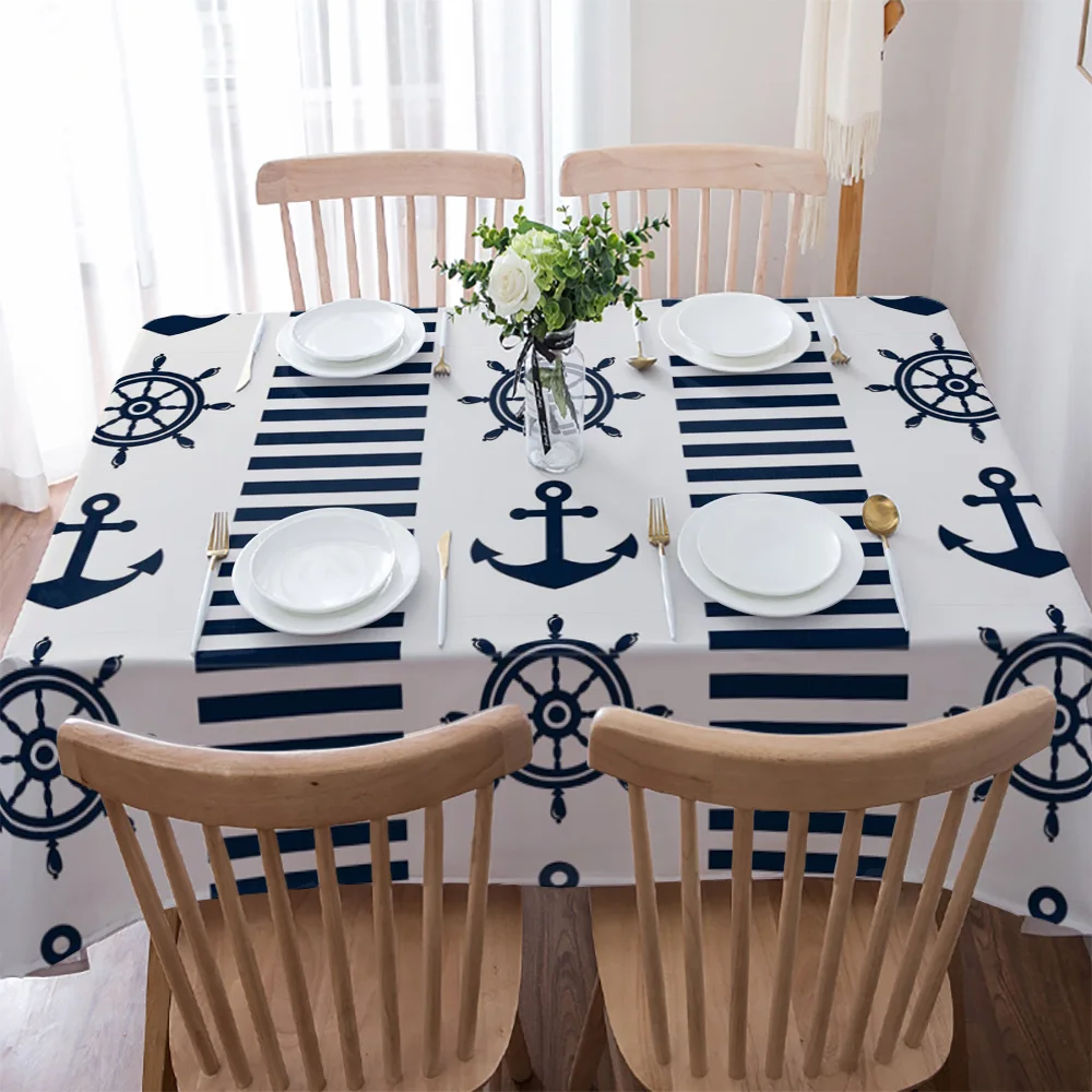 Rudder Anchor Tablecloth Waterproof Dining Table Wedding Party Rectangular Round Tablecloth Home Textile Kitchen Decoration