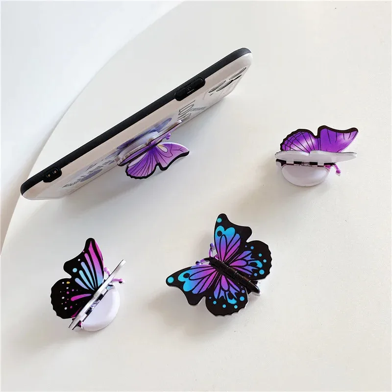 Beautiful Butterfly Expanding Phone Stand Grip Finger Rring Support Anti-Fall Round Foldable Mobile Phone Holder for IPhone 11