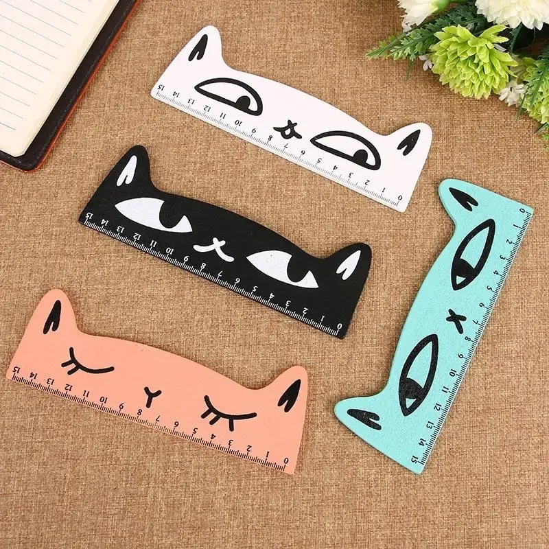 2Pcs Cute Lovely Cat Wooden Straight Ruler Measure Study Drawing Tool Student Stationery