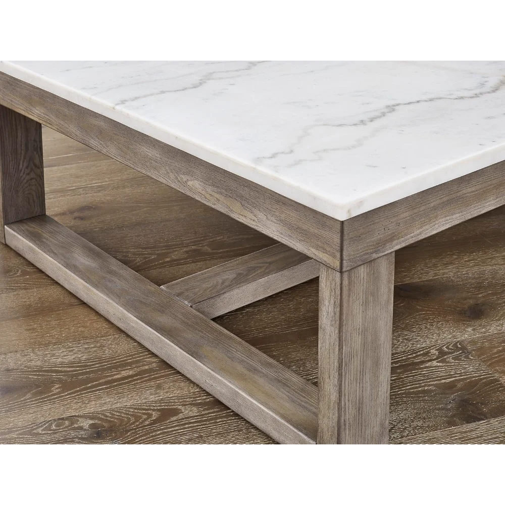 Signature Design by Ashley Loyaska Casual Cocktail Table with Natural Marble Top, White & Light Gray