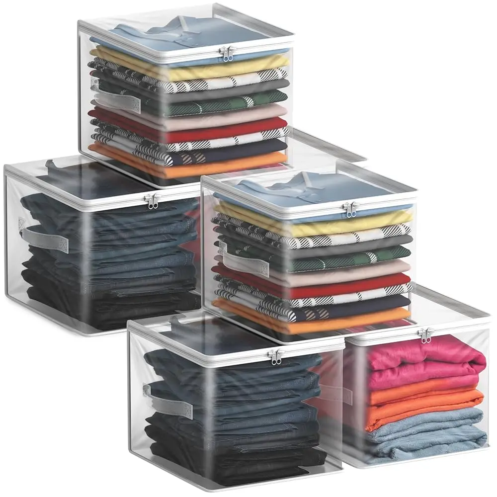clear Storage Bag - Foldable Large Plastic Bags with Zipper & Carry Handles, Great for Clothes, Blankets, Closets, Bedrooms,