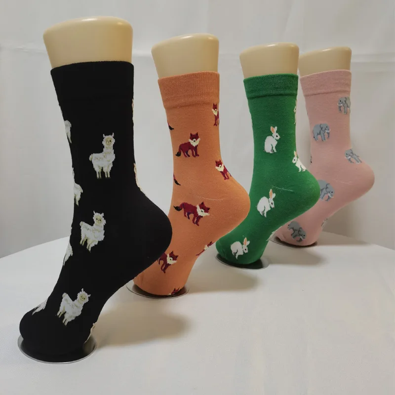 1 Pair Women's Socks Spring and Autumn Fashion Cute Cartoon Fox Alpaca Elephant Rabbit Animal Japanese Harajuku Socks