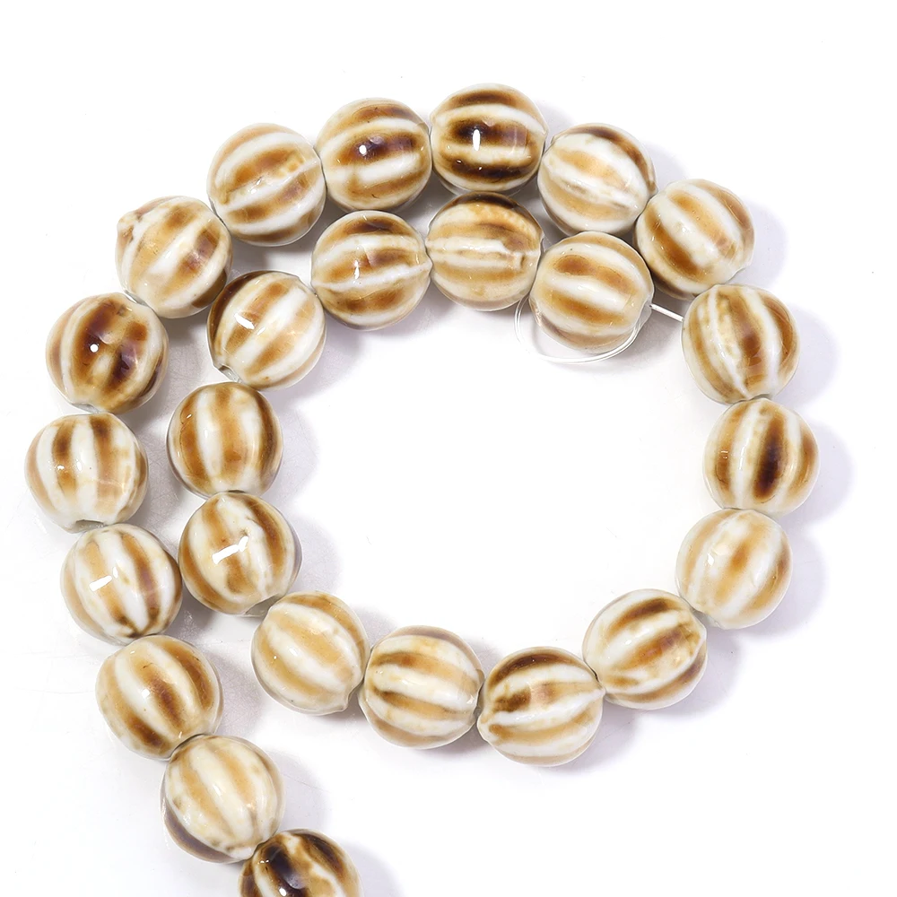 

28Pcs/strip Ceramics Beads About 11.5mm Pumpkin Stripe Hole Colorful Glaze Beads Handmade Porcelain Beads for Jewelry Making