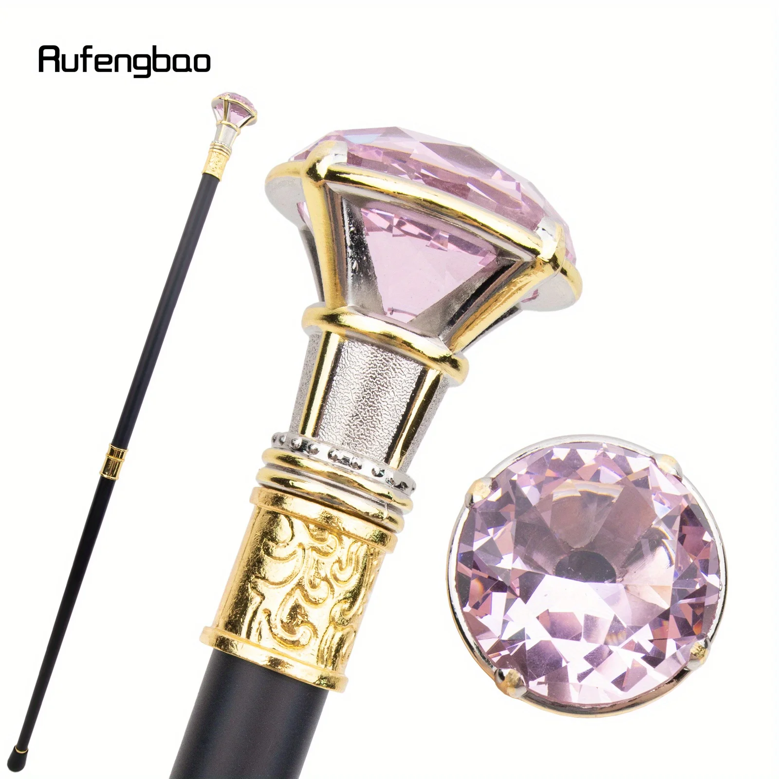 Pink Diamond Type Golden White Cane Fashion Decorative Stick Elegant Cosplay Cane Knob Crosier Performance Stage Cane 90cm