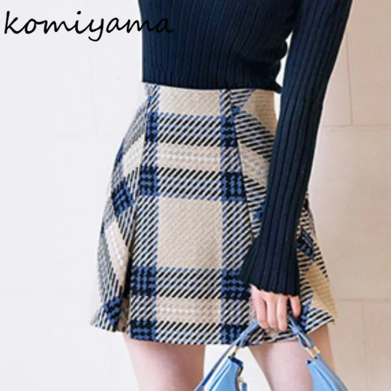 

Feminino High Wasit Bodycon Mini Jupe Femme Elegant Fashion Hit Color Plaid Mujer Faldas Spring Winter Vintage Skirts Women