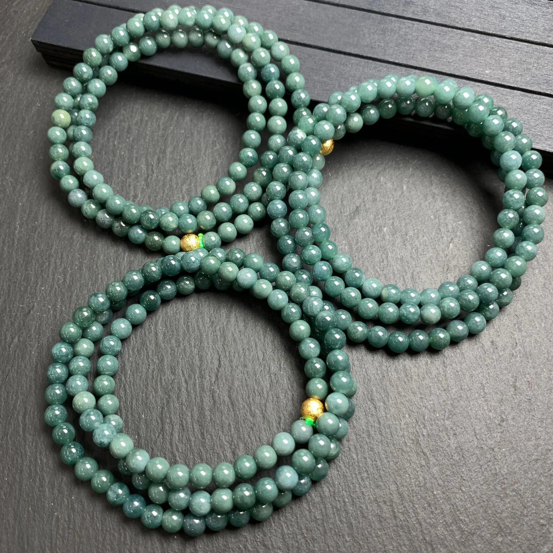 Natural Grade A Blue Water Jadeite Three-Loop Bracelet Multi-Circle Jade Bead Strand DIY Jewelry Making