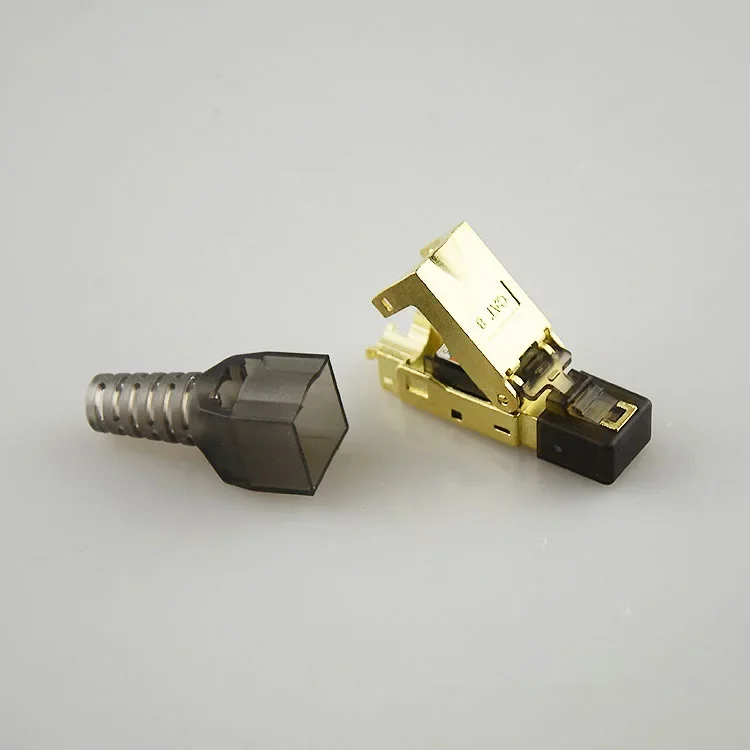 1PC  RJ45 Cat8 Tool-Free Crystal Head Ethernet Connector, Gold-Plated Plug, Shielded Ethernet Connector, Compatible with POE STP