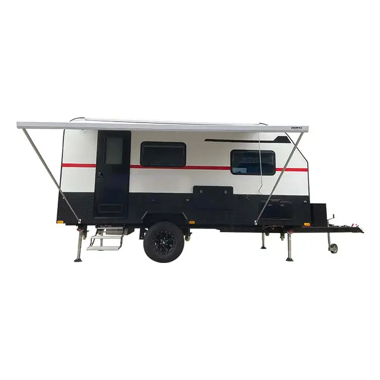 Off-road adventure camping trailer with convertible roof and solar system for family outdoor camping