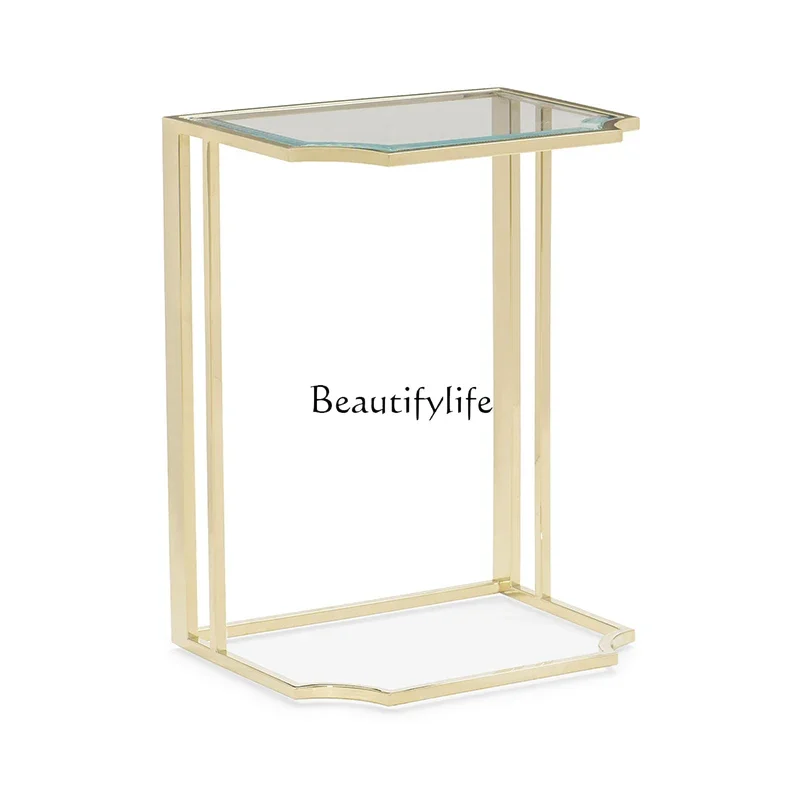 

x4 Nordic champagne gold glass small coffee table living room practical square sofa side tableSSS