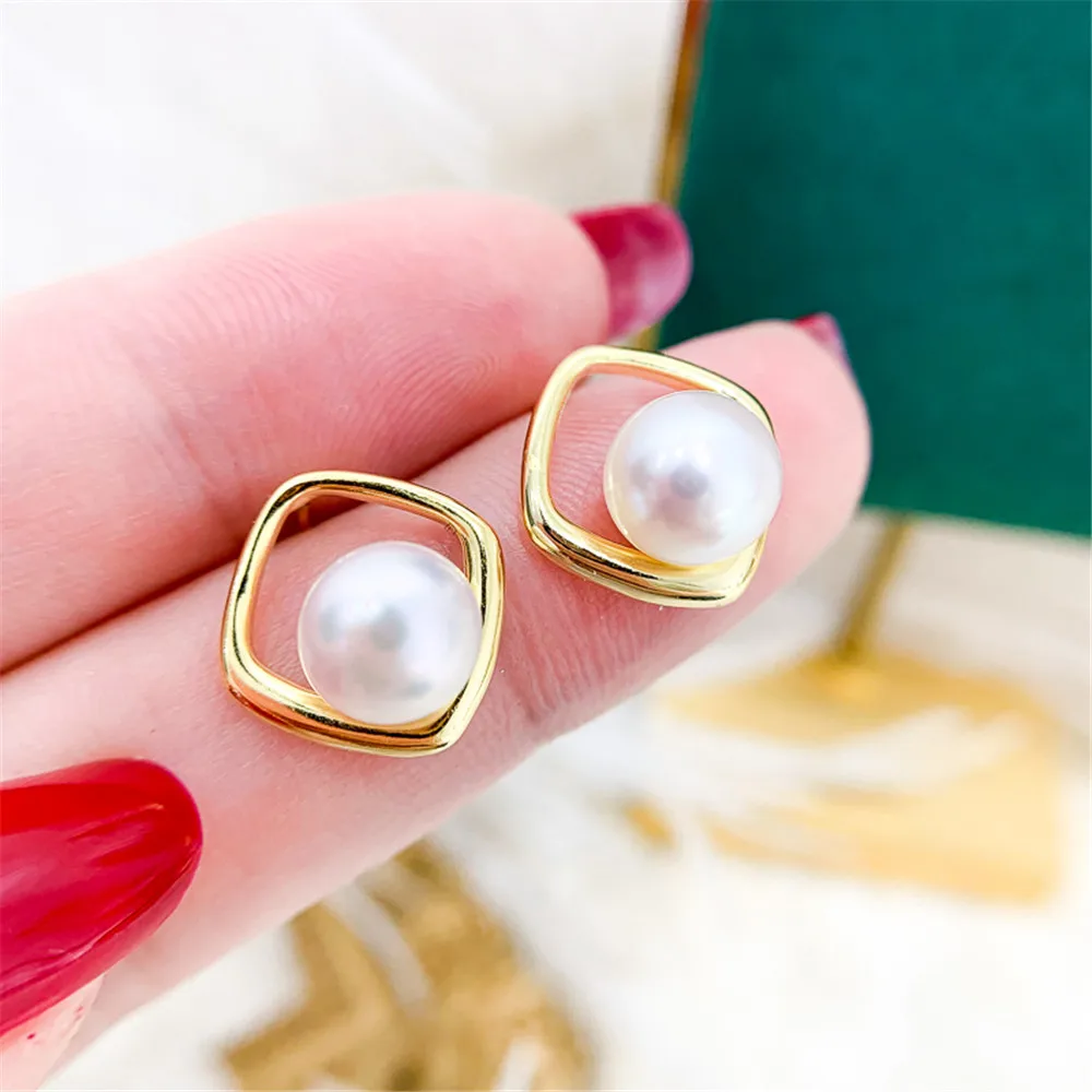 Solid S925 Sterling Silver Earring Settings for DIY, Handmade Material, Fine Jewelry, Finding Accessories, E043, 1 Pair