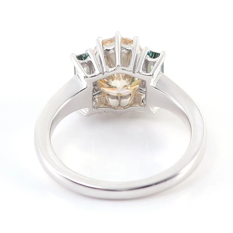 Provence 14K White Gold Three Stone Ring With 7*9mm Oval Champagne Moissanite Diamond For Women Customizable Engraving Gift