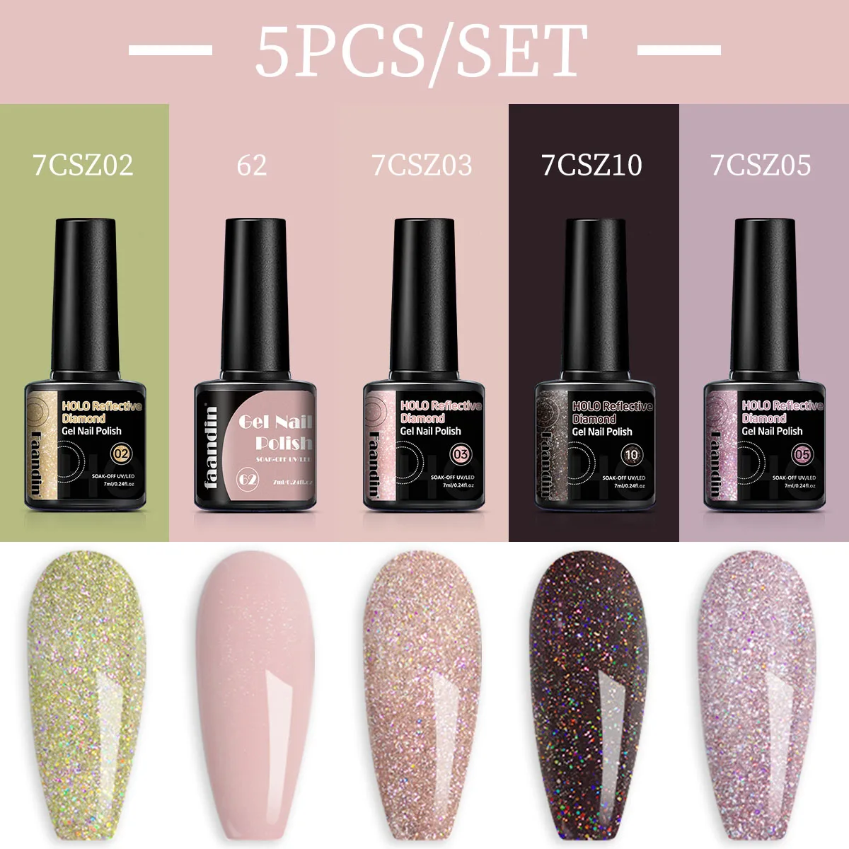 5Pcs/Set Faandin 0.24oz*5 Bottles Gift Box, Solid Color Pearlescent, Glitter Powder, Iridescent Gel Nail Polish Set, Rich Colors, Selected Purple Series, Red Series, Pink Series, Dazzling Nail Polish Gel Set, High-Quality Nail Polish Gel, Long-Lasting, Wear-Resistant, Not Easy to Fade, Easy-To-Remove Nail Polish Gel, Gift for Mom, Gift for Girlfriend, Perfect Gift, Nail Salon Nail Polish Gel