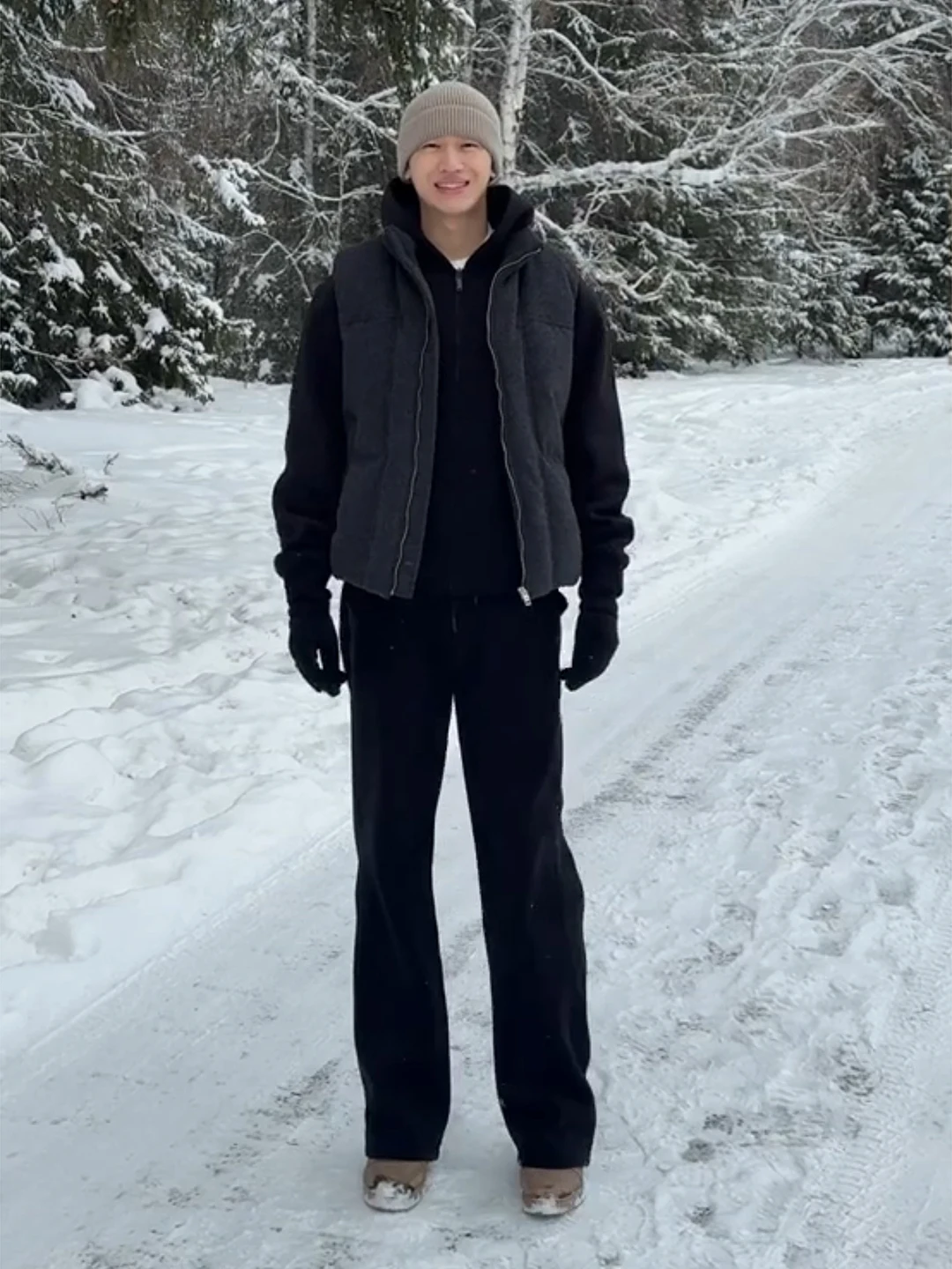 

Black American Fleece Lined Thickened Men's Winter Sports Pants Drapey Bent Knife Straight Tube Casual Trousers